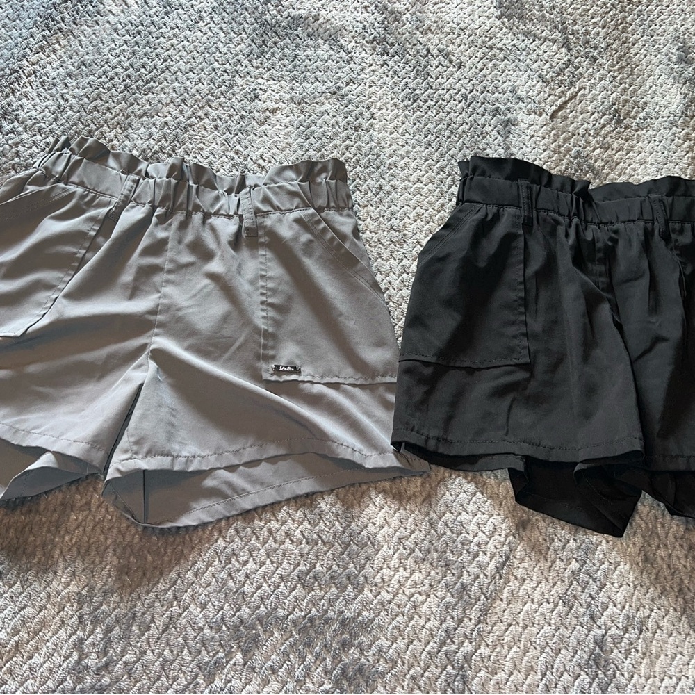 Justice Girls' Gray and Black Elastic Waist Shorts Duo